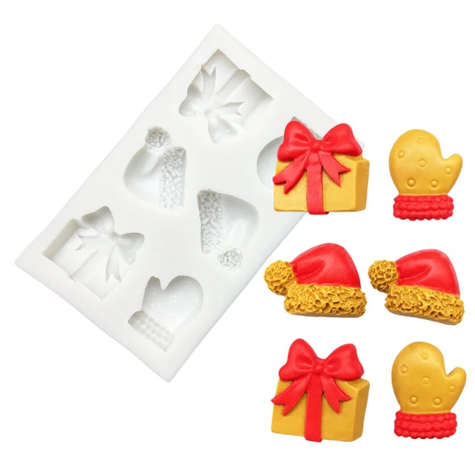 Silicone Mould - 6PC Christmas Gift/Hat/Mitten - S495