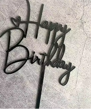 Acrylic Cake Topper - Happy Birthday Heart - Assorted Colours