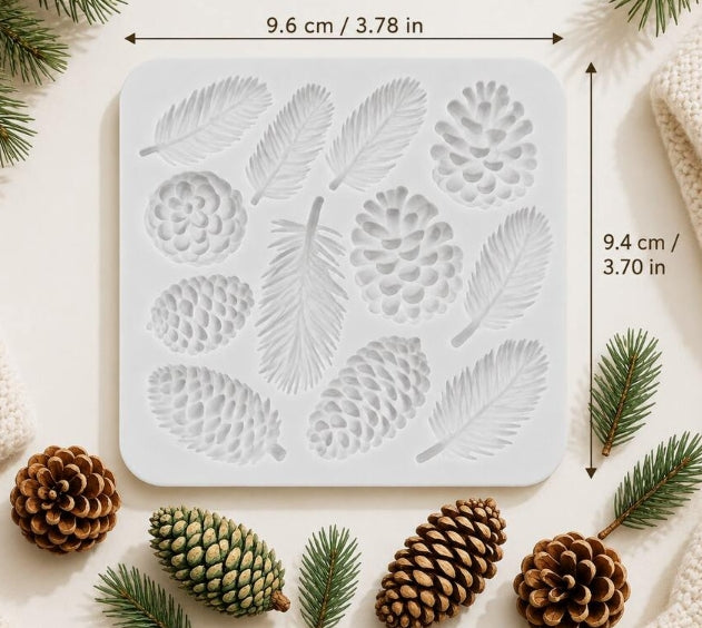 Silicone Mould - Christmas PineCone & Leaves - S670