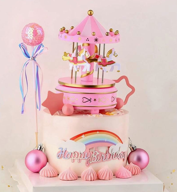 1Pc Musical Carousel - Pink Cake Topper