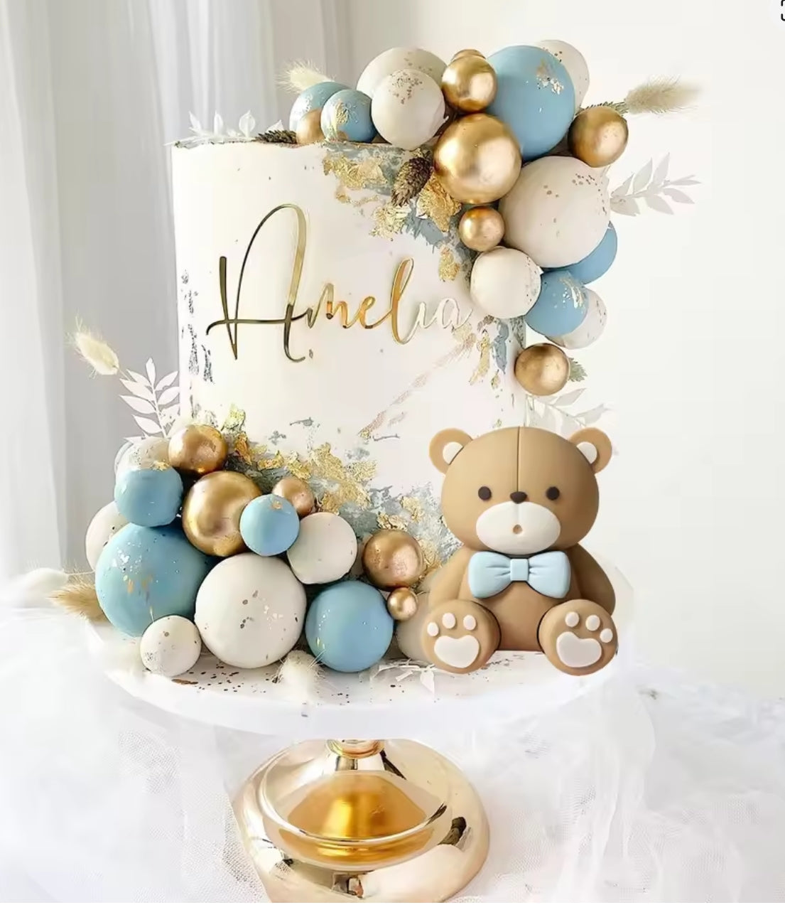 15PC Blue Bow Bear Cake Topper Set