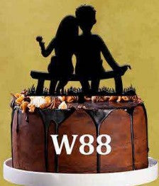Acrylic Cake Topper - Couple Sitting Silhouette - Black