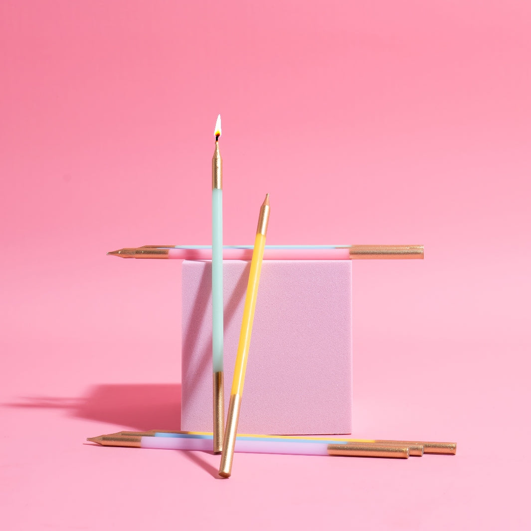 Cake & Candle - 12PK - 15cm Tall Double Dipped Cake Candles - Assorted Colours..