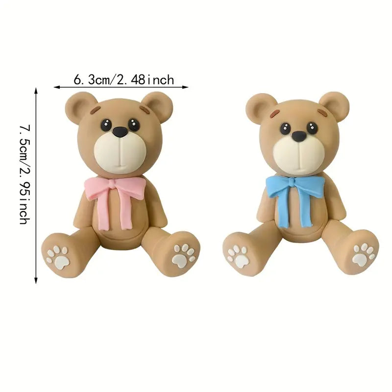 Soft Pottery Khaki Bear - Pink Ribbon