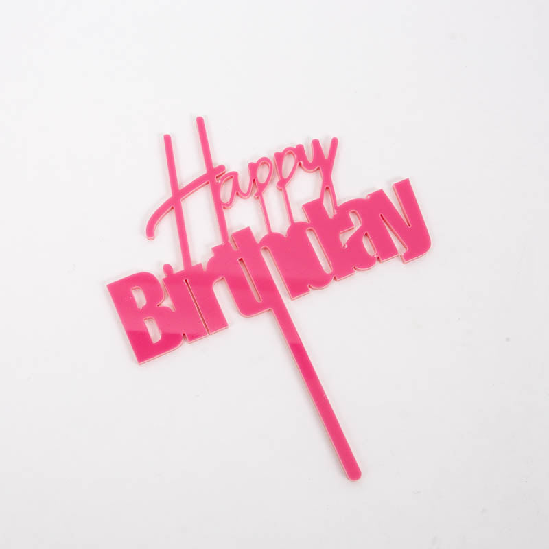 Cake & Candle Acrylic Cake Topper - Fun Happy Birthday Pink.