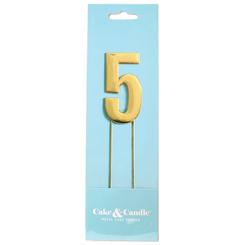 Metal Gold Number Cake Topper Bold - 5