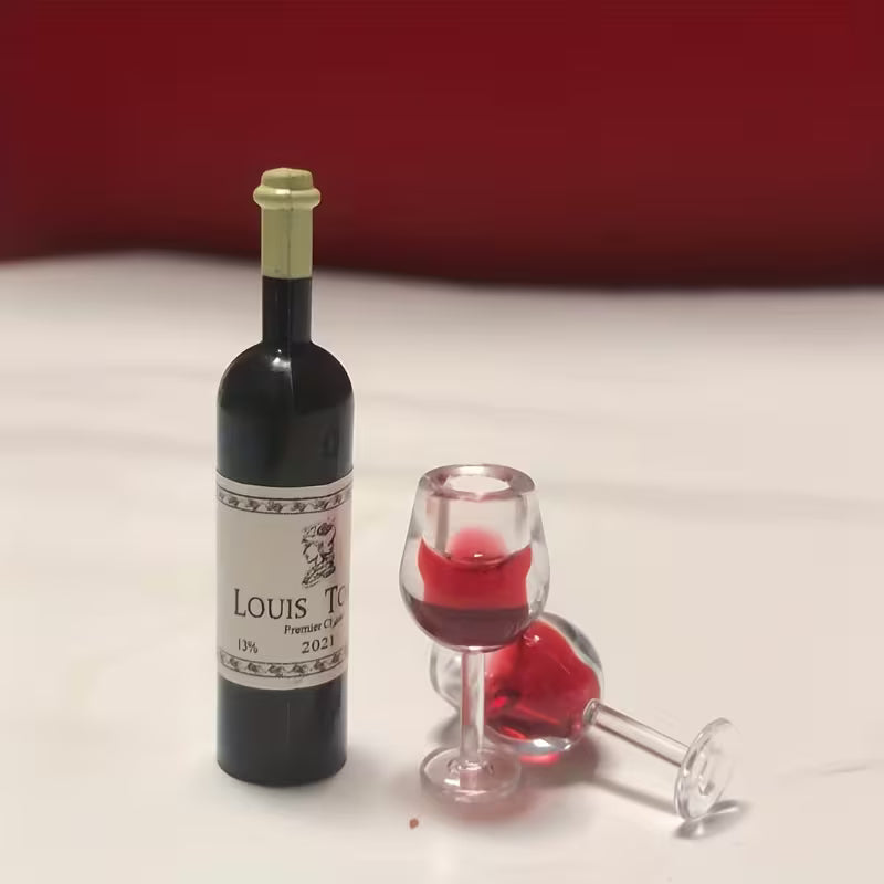 Miniature Wine Bottle & Wine Glasses Cake Topper