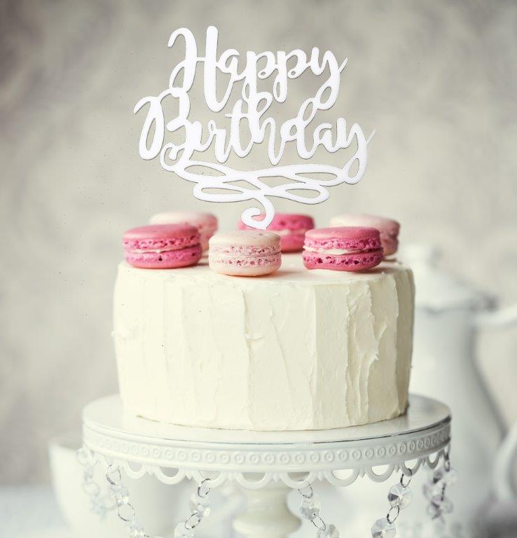 Sugar Crafty - HAPPY BIRTHDAY Cake Topper (White)