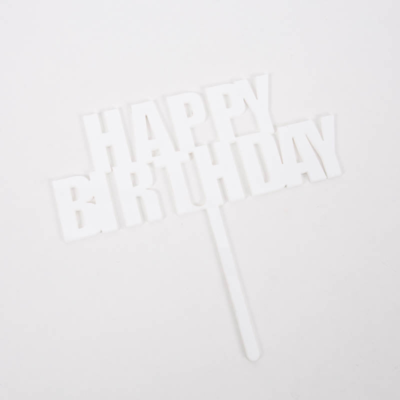 Cake & Candle Acrylic Cake Topper - Happy Birthday White Bold.