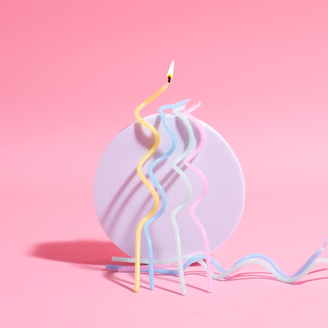 Cake & Candle - 16PK - 13cm Swirly Cake Candles - Assorted Colours..