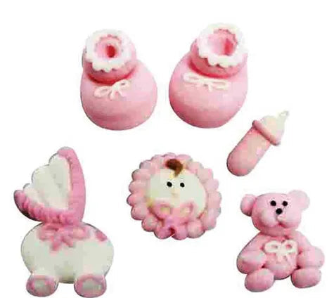 Handcrafted 5pc Sugar Decorations Christening - Pink