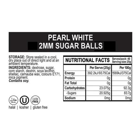 Sprink'd 2mm Sugar Balls Pearl White 500g