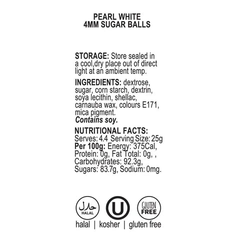 Sprink'd 4mm Sugar Balls Pearl White 60g
