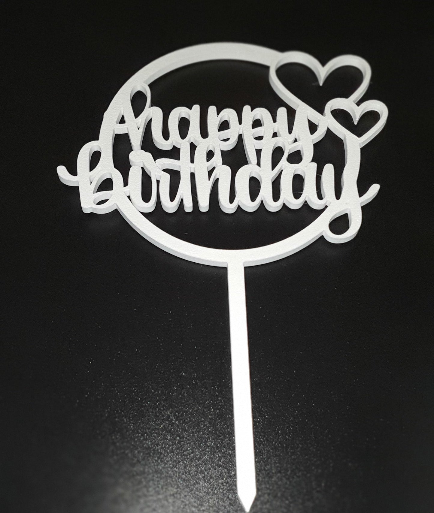 Happy Birthday with Hearts Printed Topper - White