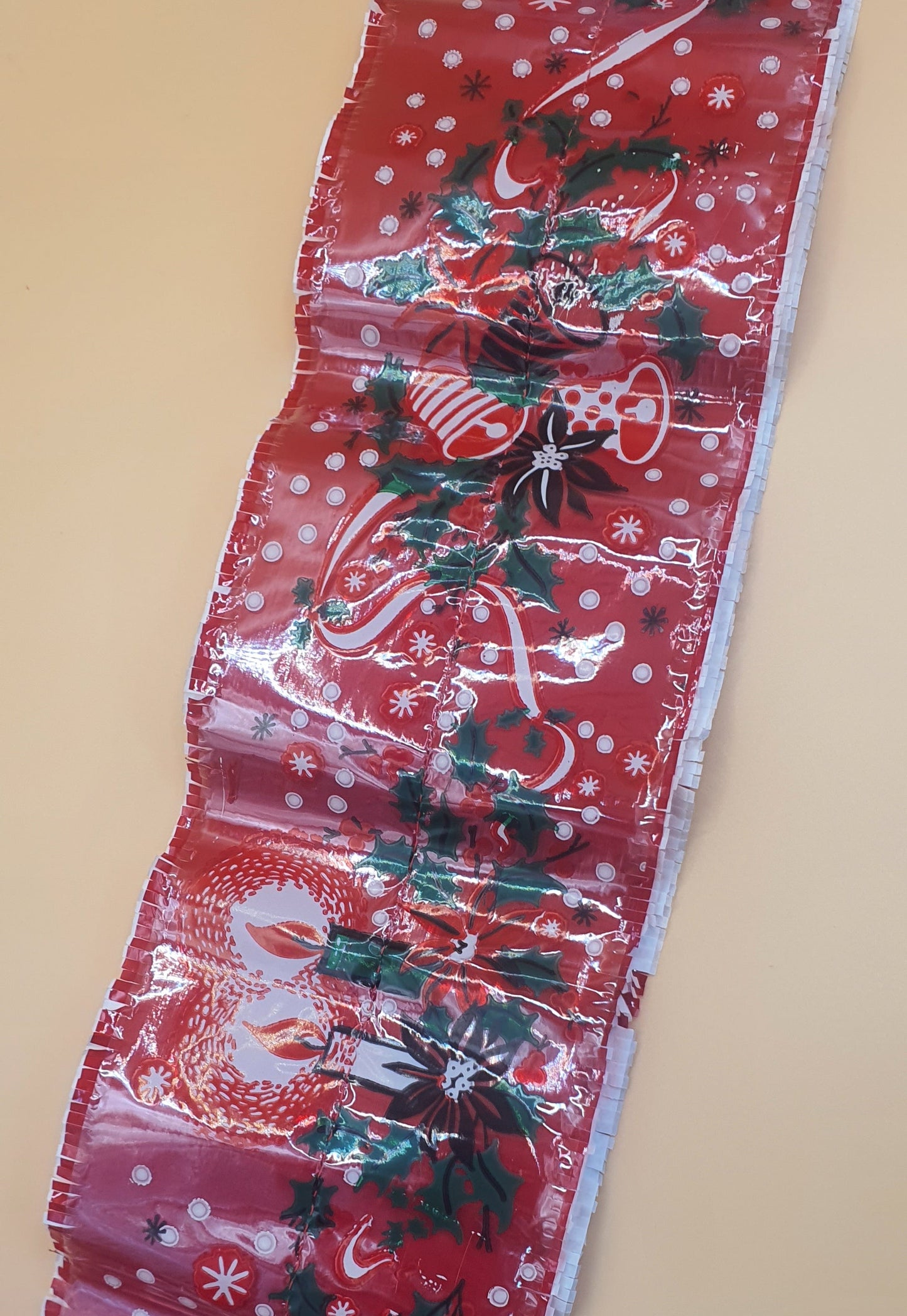 Xmas Ribbon - Red Frill Bells/ Candles