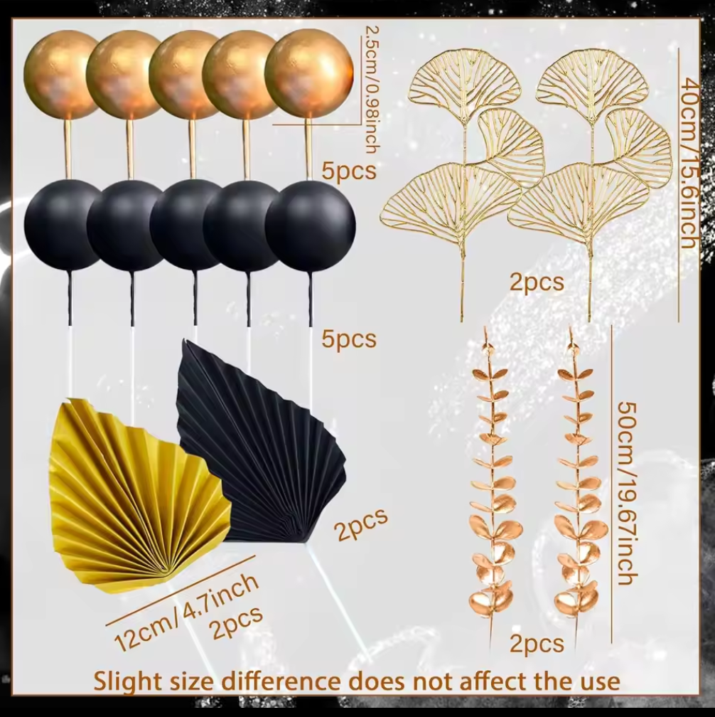 18Pc Black & Gold Cake Decorating Kit