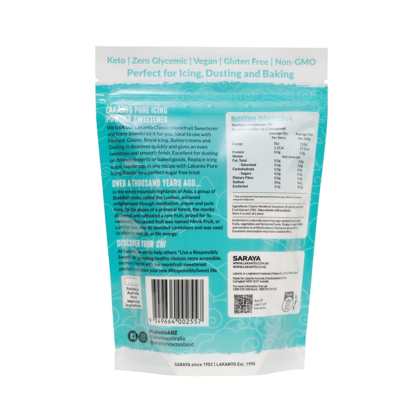 Lakanto Icing Powder Monkfruit Sweetener Icing Sugar Replacement 200g