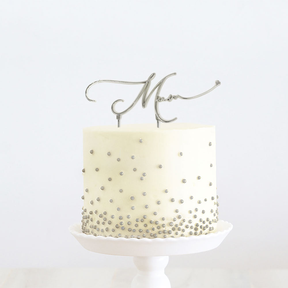 Metal Cake Topper - Mum - Silver