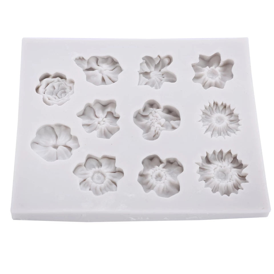 Silicone Mould - 11pc Assorted Flowers - S307.