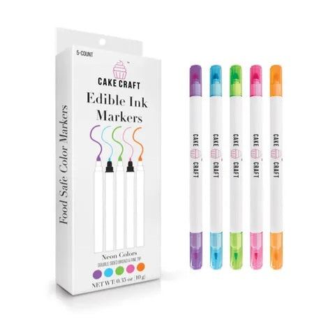 5PK Cake Craft Edible Markers - Neon Colours