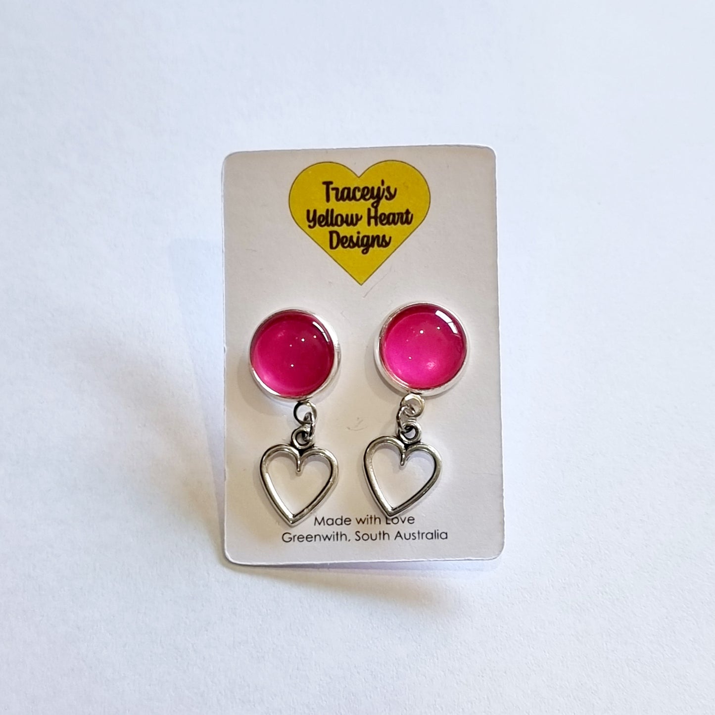 Tracey's Yellow Heart Designs - Bright Pink Dome Earring