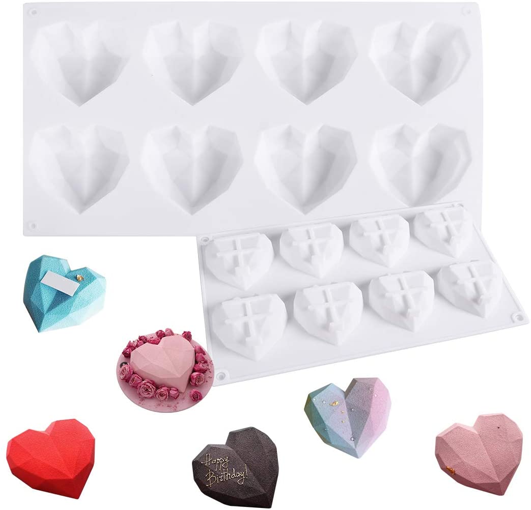 Silicone Mould - 8PC Geo Hearts.