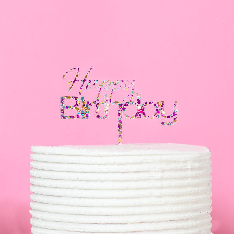 Rainbow Glitter Cake Topper - Happy Birthday 1.