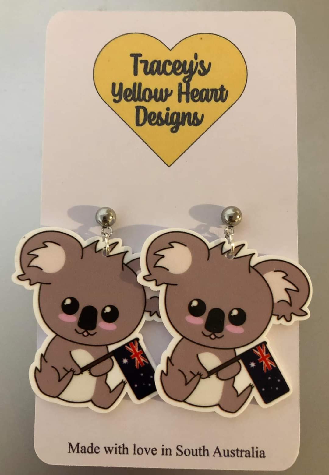 Tracey's Yellow Heart Designs - Koala and Flag Earring