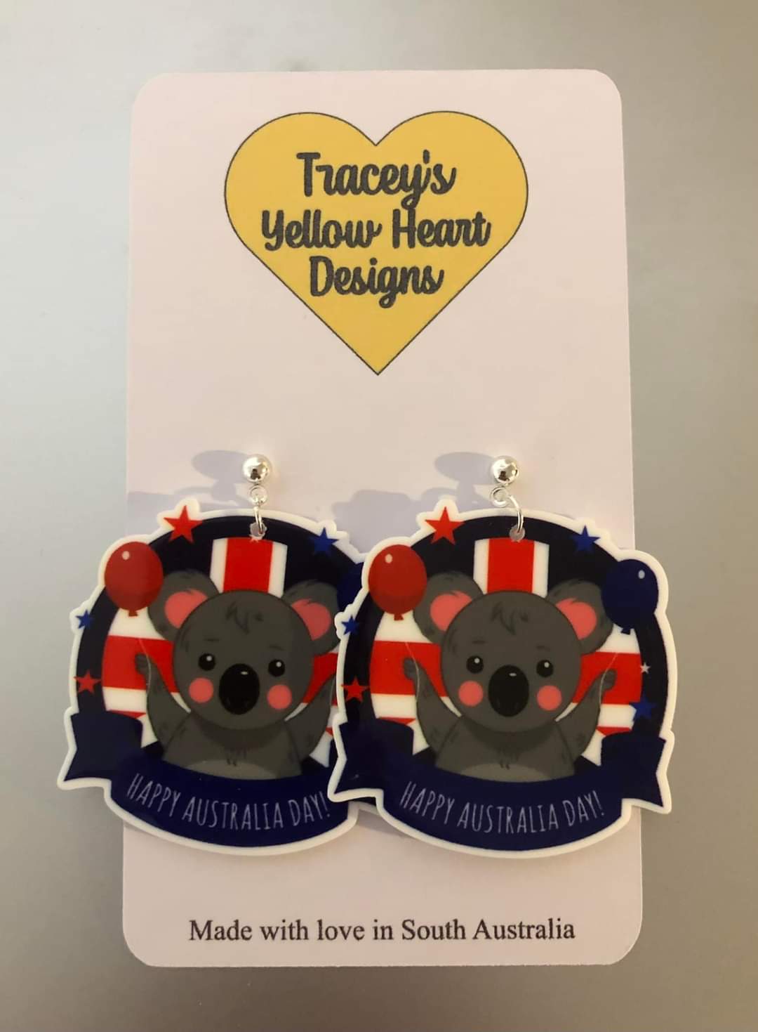 Tracey's Yellow Heart Designs - Happy Australia Day Earring