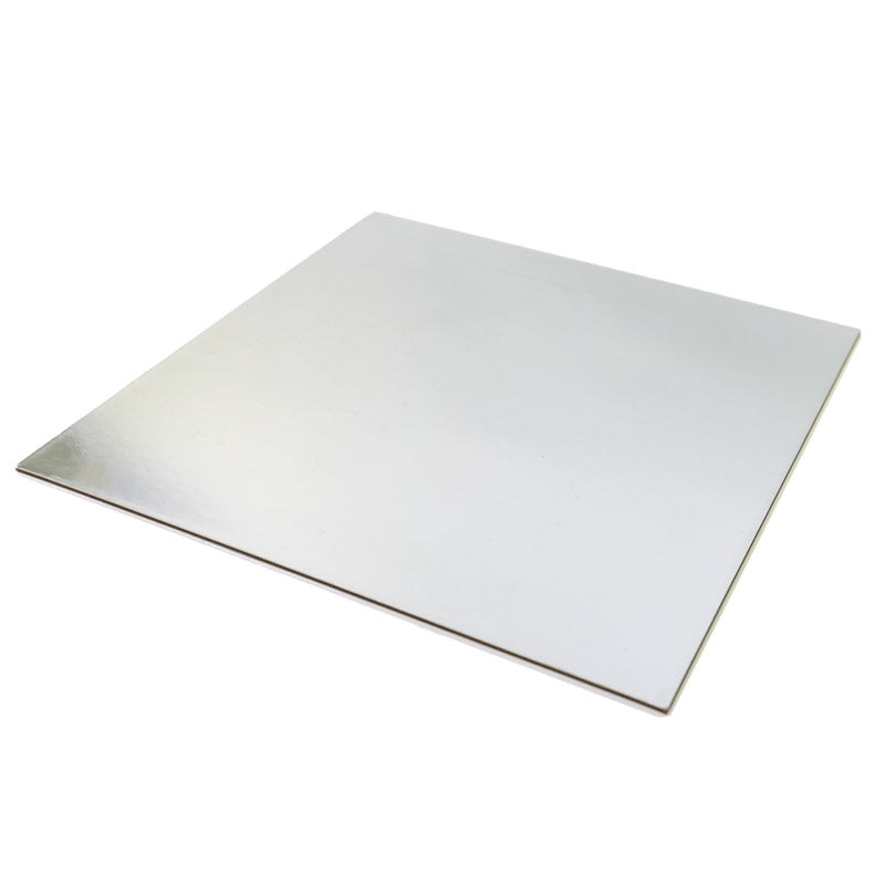 4 inch (10cm) Square 3mm Card Cake Board - Silver