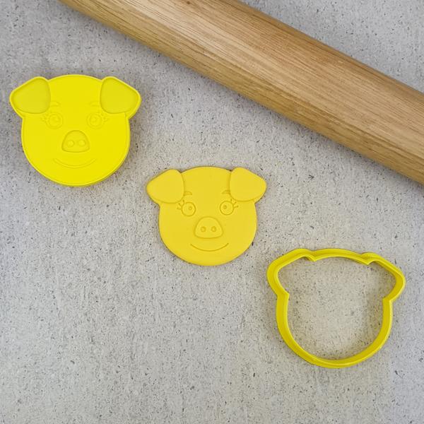 Custom Cookie Cutters Debosser, Embosser and Cutter Set - Pig face.