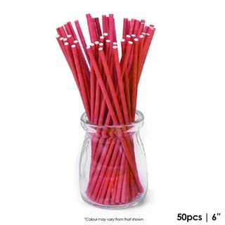 Cake Craft 50PK 6" Lollypop Sticks - Red
