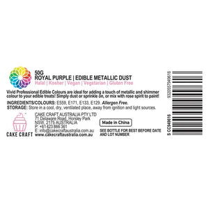 Vivid Edible Metallic Dust - Royal Purple 50g