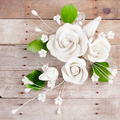 Sugar Flower - Medium Tea Rose Spray - White