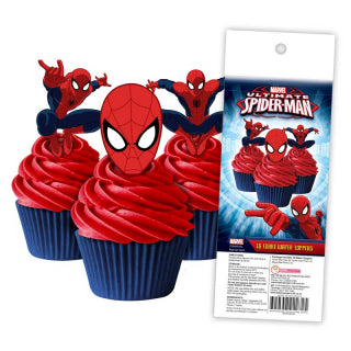 16 Edible Wafer Cupcake - Spiderman