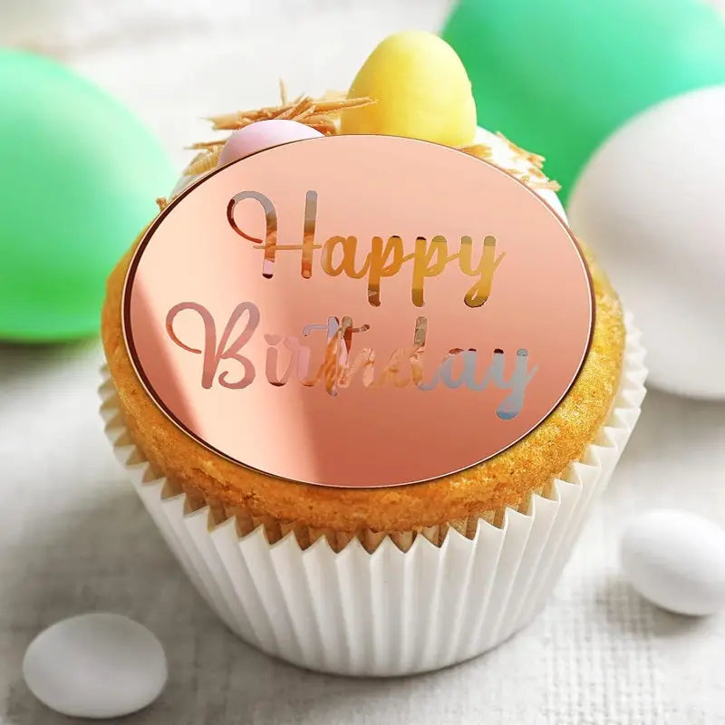 Happy Birthday Acrylic Round Plaque - Swirl Font - Asstd Colours