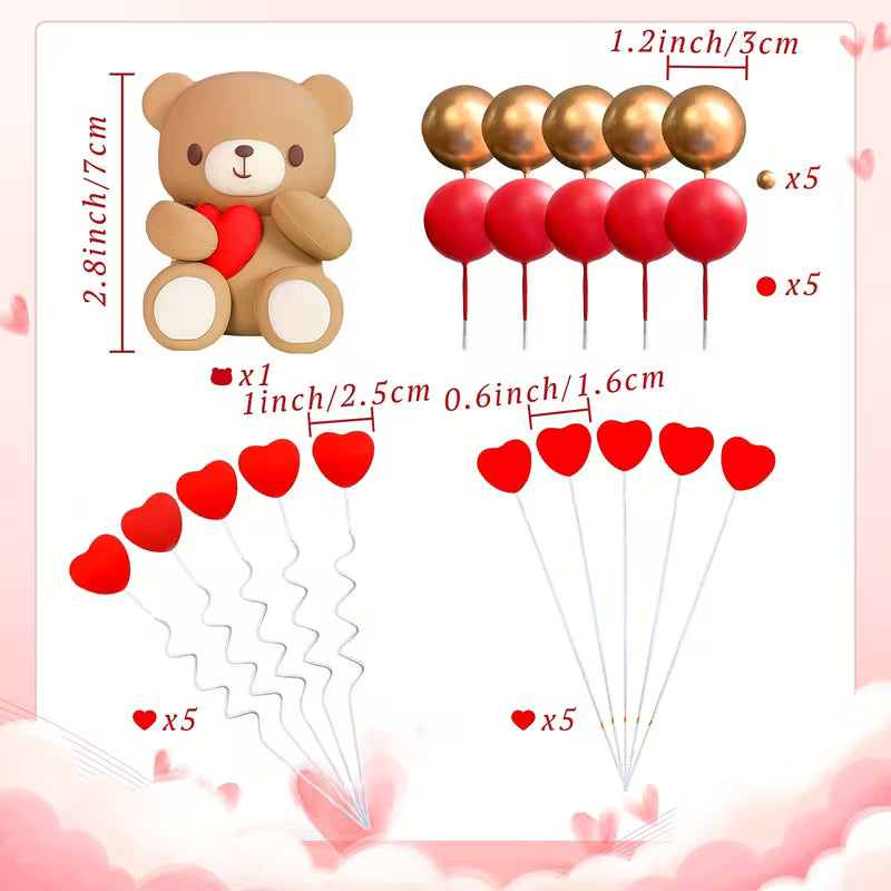 21PC Red Heart Bear Decorating Kit