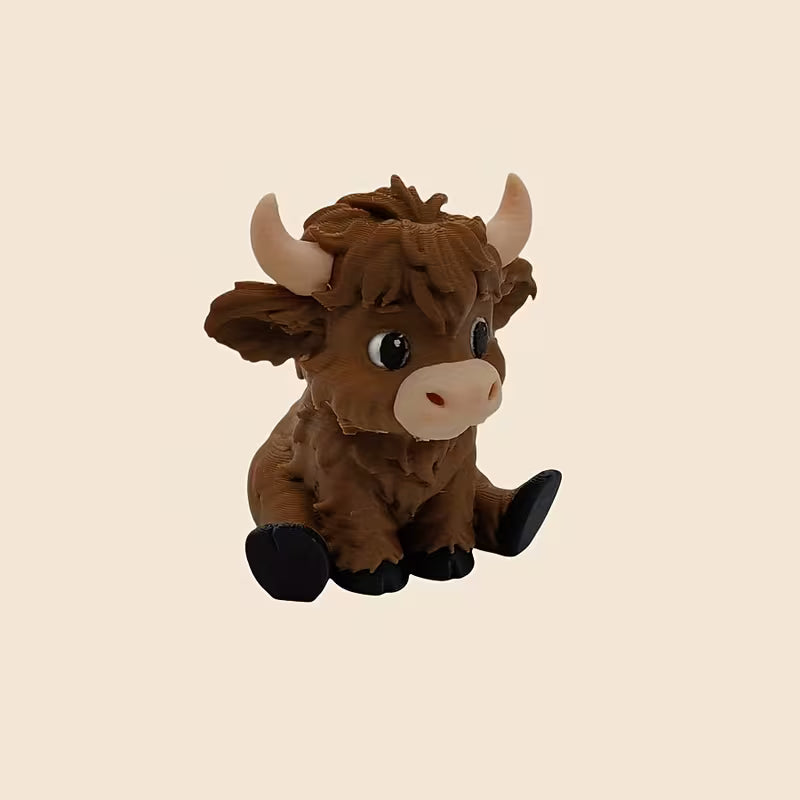 1PC Printed Highland Cow Figurine