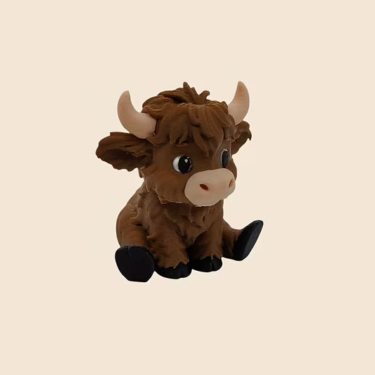1PC Printed Highland Cow Figurine
