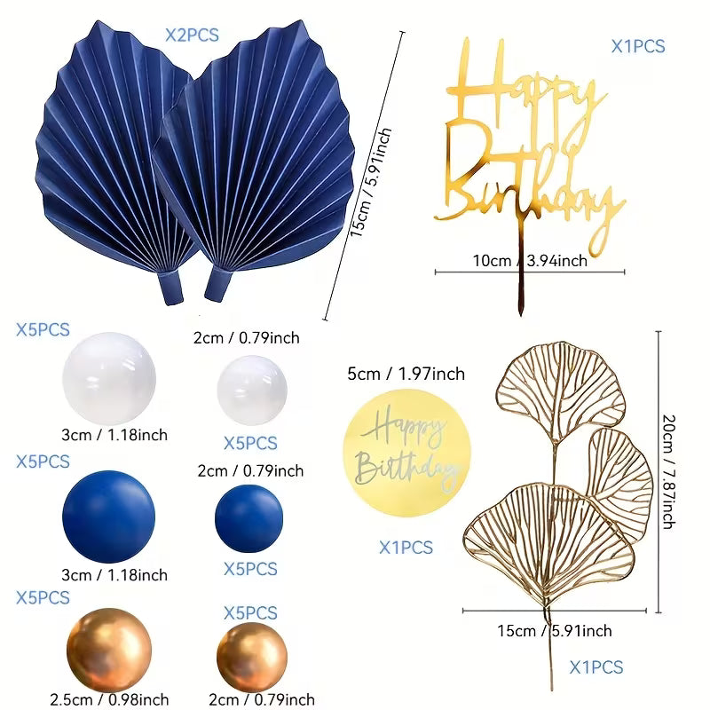 35pcs Blue, white, Gold - Cake Decoration Kit