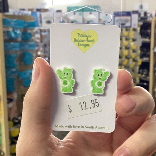 Tracey's Yellow Heart Designs - Green Care Bear Earring