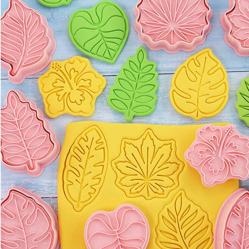 V1 - Assorted Leaves Cookie Cutter and Stamp - 8 Piece Set.