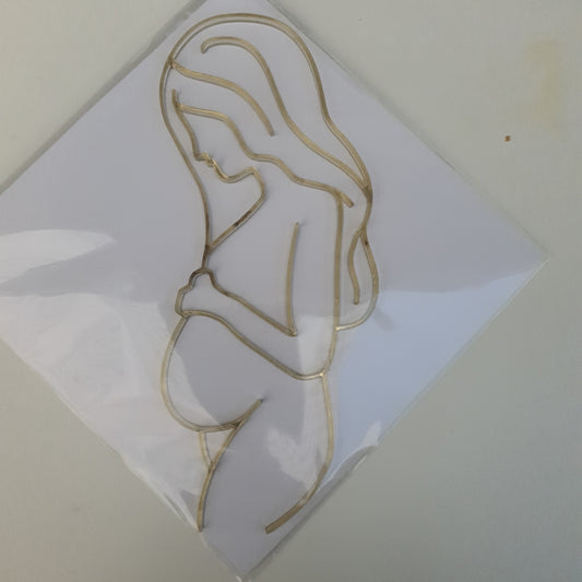 Silhouette Outline Topper - Pregnant - Gold with Long Hair.