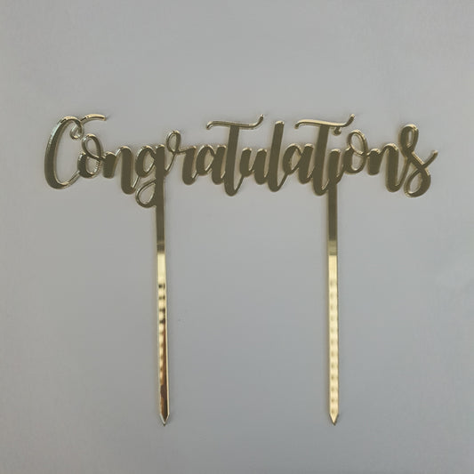 Acrylic Cake Topper  - Congratulations - Gold.