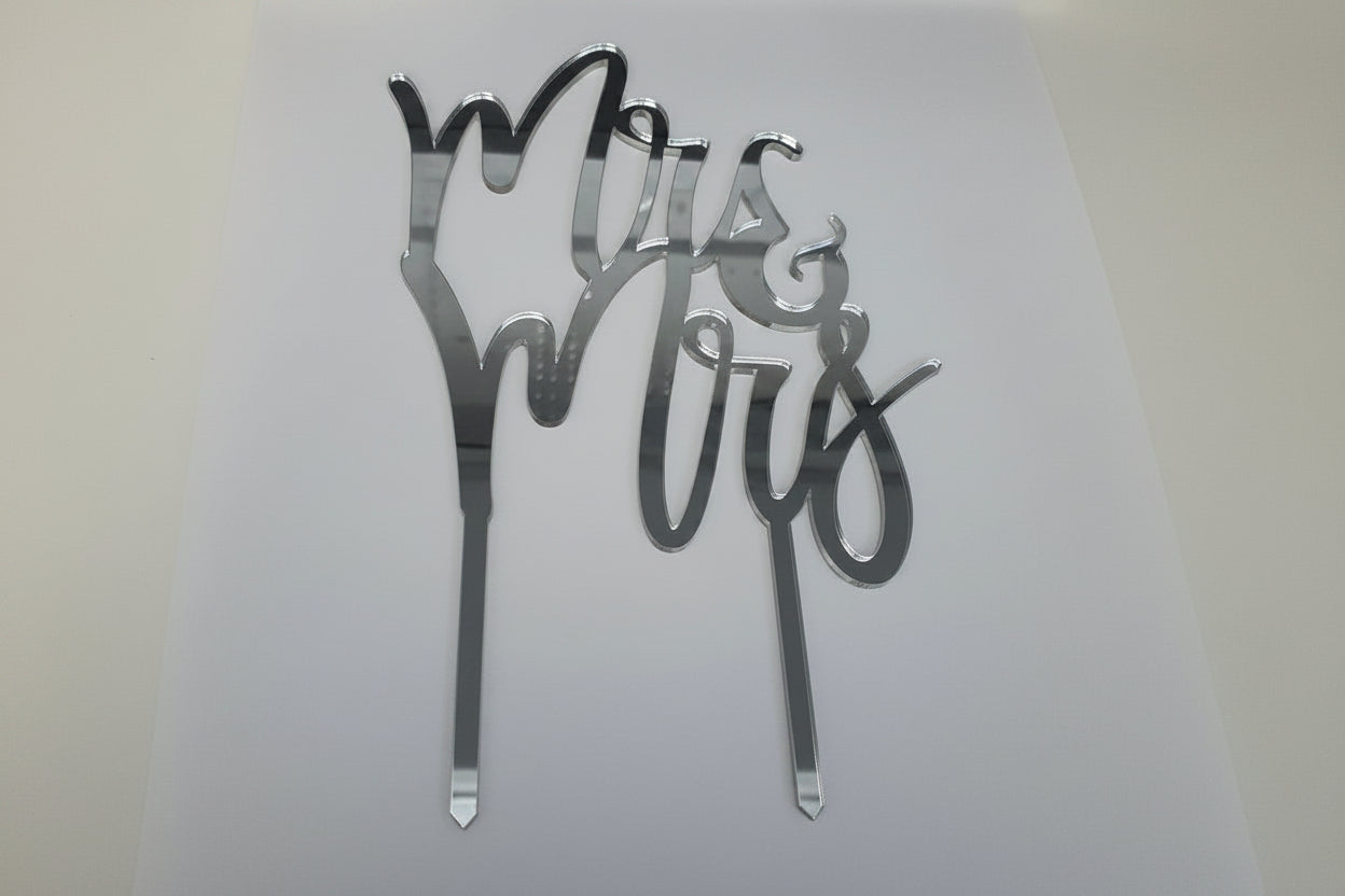 Mrs. Silver Acrylic Cake Topper - Mr & Mrs - Silver. – Skysies Cakes