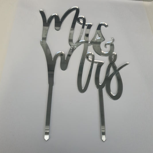 Acrylic Cake Topper  - Mr & Mrs - Silver.