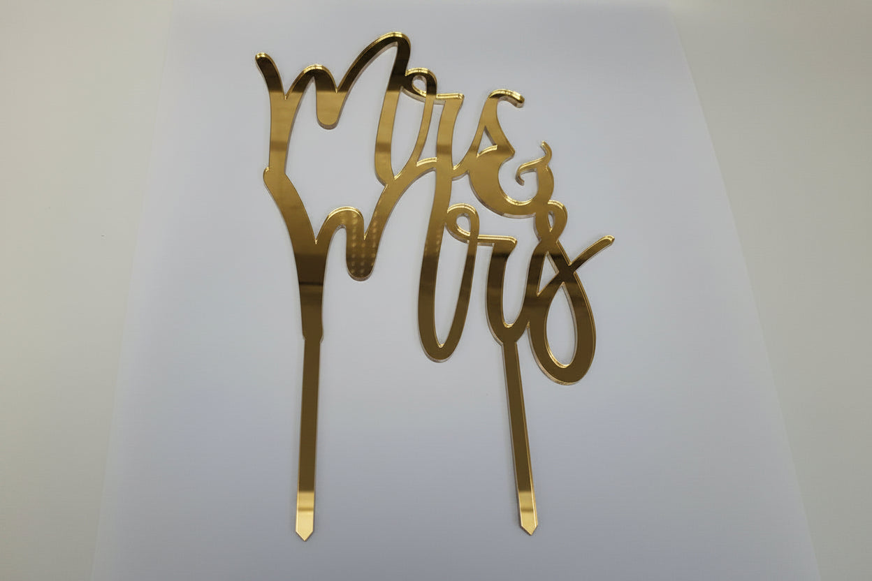 Acrylic Cake Topper  - Mr & Mrs - Gold