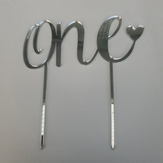 Acrylic Cake Topper  - One - Silver.