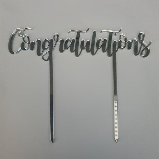 Acrylic Cake Topper  - Congratulations - Silver.