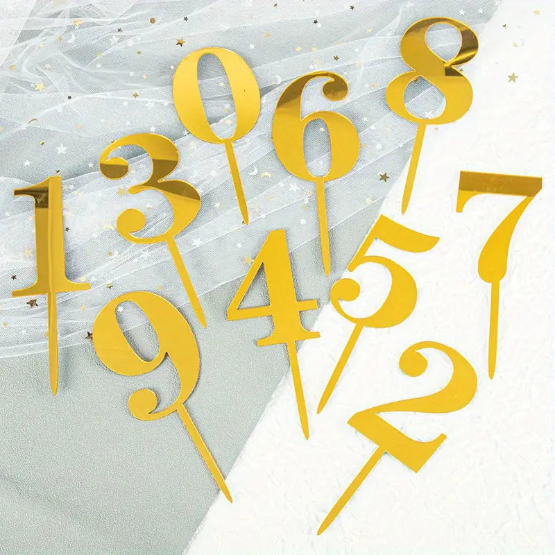 Acrylic 10PC Number Topper 0-9 Gold